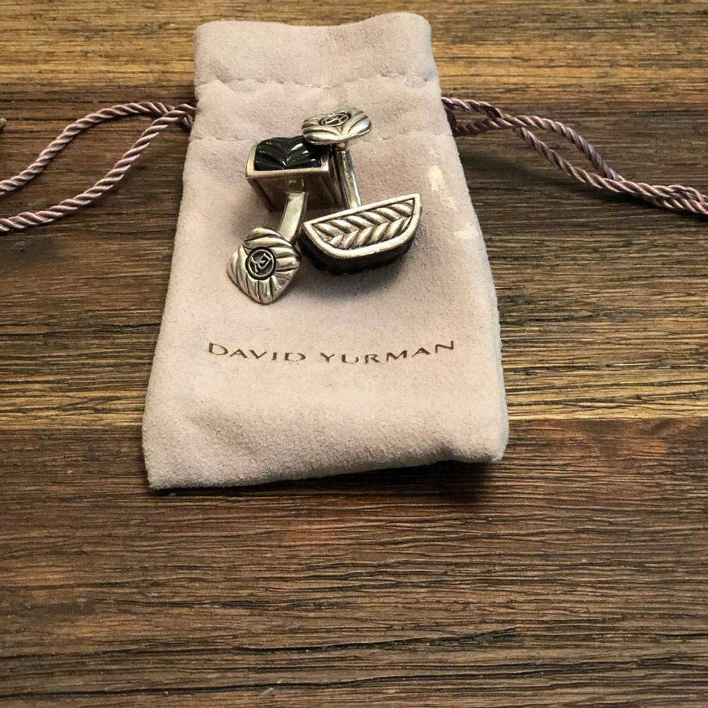 Sculpted Cable Silver and Black Onyx Cufflinks